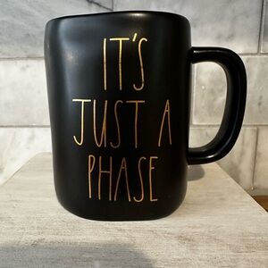 Rae Dunn Black Mug with Gold Lettering - "It's Just a Phase" with Moon Design